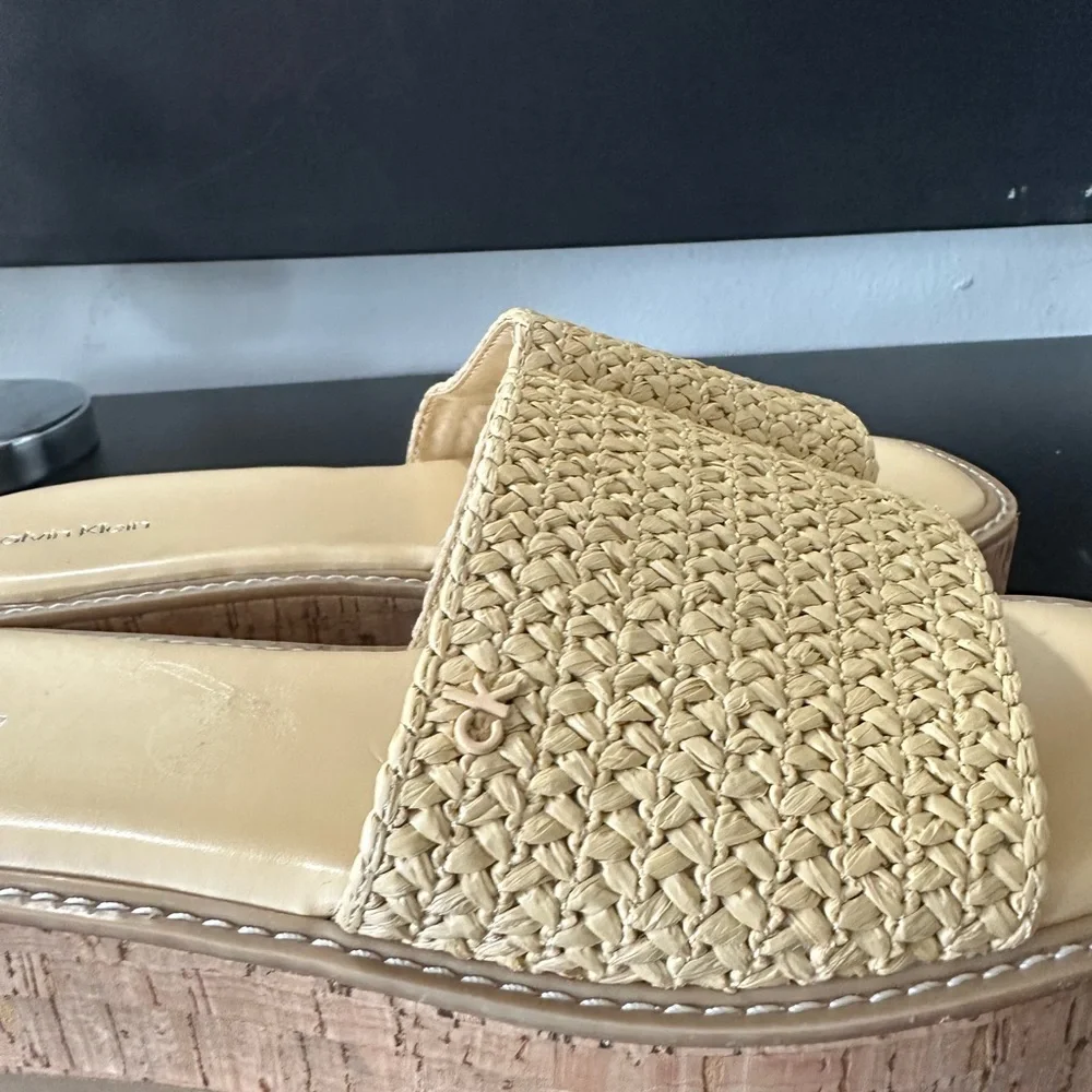 🆕Calvin Klein ARZELIA Natural Woven Cork Platform Sandals